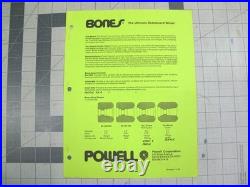 Vtg 1970s skateboard ephemera Powell Bones Wheels Cubics spec sheet
