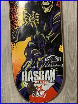 Vtg skateboard deck 1999 Black Label Omar Hassan 1st Pro Black Light Autographed